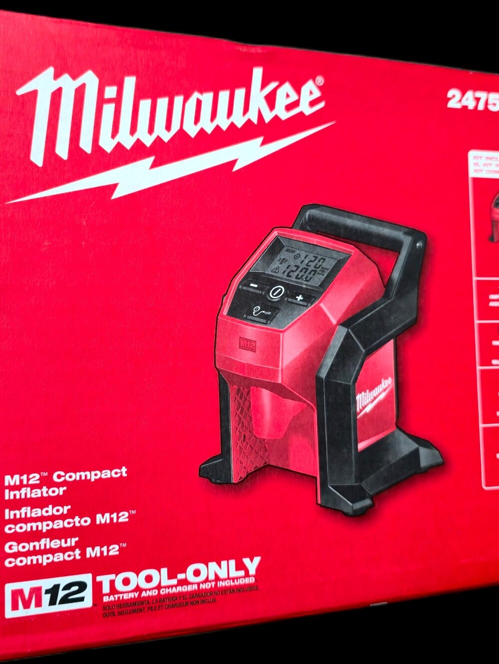 Milwaukee M12 2475-20 Compact Inflator Tool-Only 12V 120 PSI Red/Black